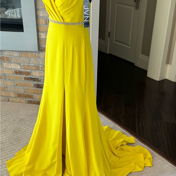 JVN BY JOVANI dress yellow jersey knit rhinestones size 8 pageant prom with tags - Picture 14 of 16